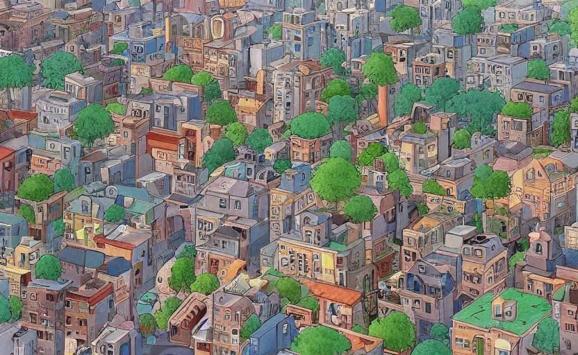 Image similar to a realistic cell - shaded studio ghibli concept art from paprika ( 2 0 0 6 ) of an overpopulated construction site city filled with living cars with faces and eyes, portal, hd, 4 k, hq