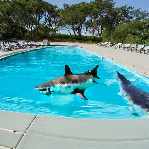 Image similar to swimming pool with great white sharks