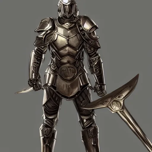 Image similar to Full body portrait of a futuristic super-soldier wearing roman style mechanized body armor and wielding a gold-slaying sword, D&D, fantasy, elegant, hopeful, muscular, gothic, futuristic, intelligent, highly detailed, digital painting, artstation, concept art, smooth, sharp focus, illustration