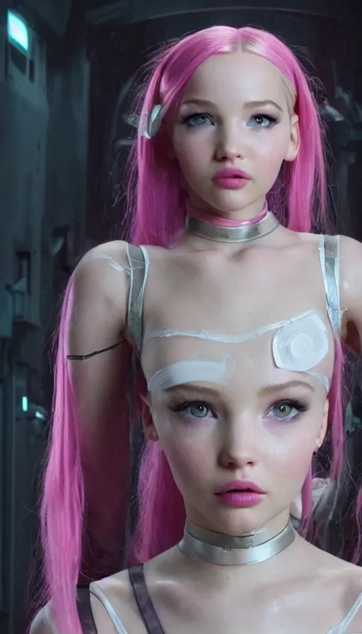 Image similar to a young woman who is a mix of dove cameron and madison beer and milla jovovich and jennifer lawrence and bella poarch and arianna grande stars as leeloo in the 2 0 2 4 remake of the 5 th element, wearing only white medical tape, cinematic still, promotional photo, 8 k hdr, dramatic pose