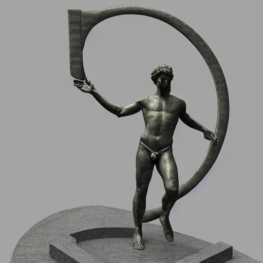 Image similar to a 3 d render of a neon ring around the statue of david statue, in the style of michelangelo