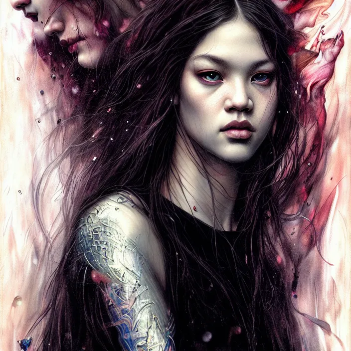 Prompt: jossi of blackpink, king, tarot card, highly detailed, digital painting, smooth, sharp focus, illustration, ultra realistic, 8 k, art by karol bak and agnes cecile