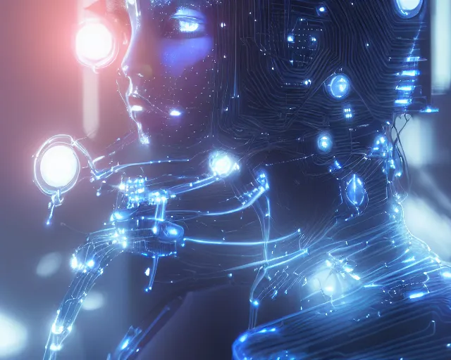 Prompt: artificial intelligence, server in the middle, deep view, heavy blue led lights, wires connected, award winning photography, extremely detailed, artstation, 8 k, incredible art, wlop, artgerm