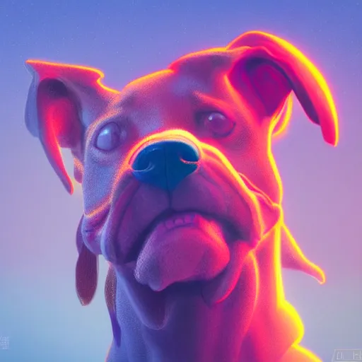 Image similar to portrait of a dog, james jean style, vfx art, unreal engine render, claymation style, colourful, volumetric light, digital painting, digital illustration, dramatic light,