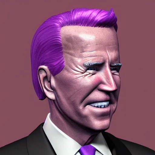 Image similar to 3d render of Joe Biden with purple hair