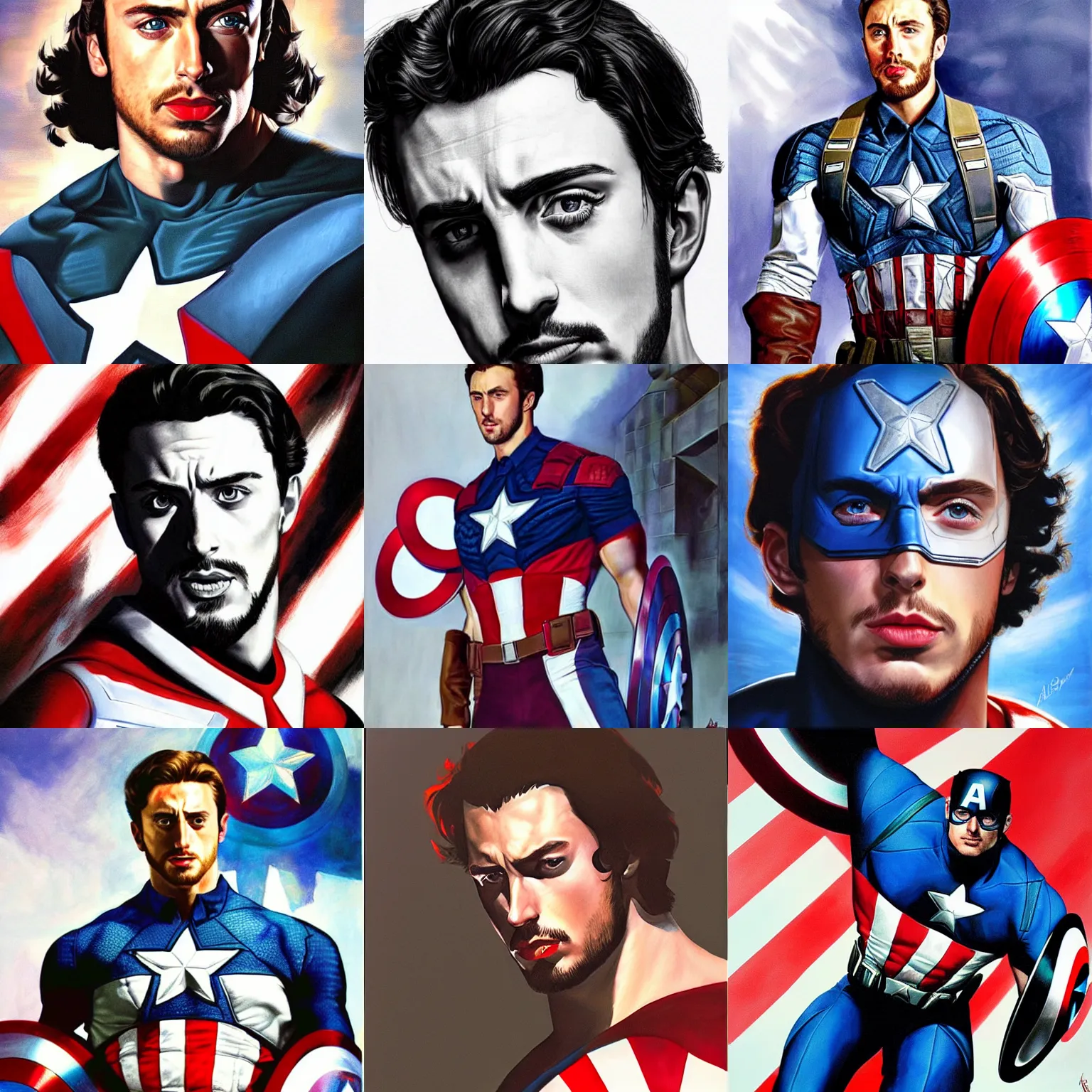 Prompt: A portrait of Aaron Taylor Johnson as Captain America by Alex Ross, detailed