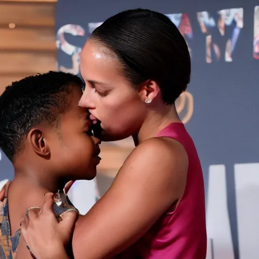 Prompt: alicia keys kisses a boy