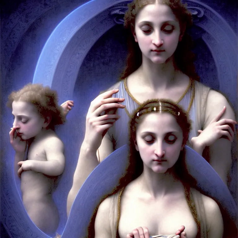 Image similar to renaissance professional digital art of wonderful symmetrical goddess, hight blue atmospheric, dramatic lighting, cinematic, painted, intricate, detailed, foreboding, by art by meredit frampton and william - adolphe bouguereau and gregory crewdson, epic, stunning, gorgeous, much wow, cinematic, masterpiece.