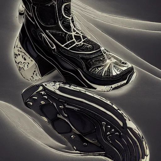 Prompt: futuristic balenciaga and vetements sneakers by aaron horkey, trending on artstation, skeleton, ultra rendered extreme realism and detail, 8 k, highly detailed, realistic, completely framed, pbr, surreal, hyper realistic, colorful, direct lighting, 3 5 mm photo, photorealistic, sharp focus,