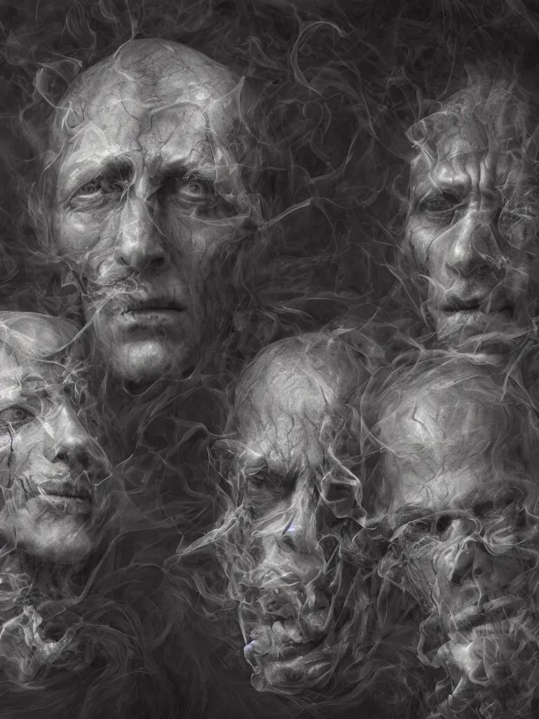 Prompt: 2 human heads, a smoke sphere. artwork, surrealist, metaphysical, metaphorical, ephemeral, atmospheric, symbolic art cameron gray and gustave dore, rendered in unreal engine, cgsociety, 8 k, sharp details, uhd