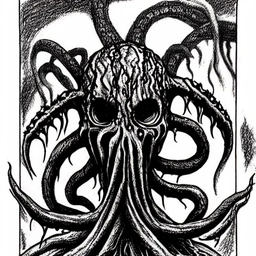 Image similar to a scary drawing of cthulhu by junji ito, horror, madness