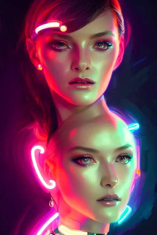 Image similar to portrait of female humanoid from 6 0 s era, intricate, elegant, cyber neon lights, highly detailed, digital painting, artstation, glamor pose, concept art, smooth, sharp focus, illustration, art by artgerm and greg rutkowski