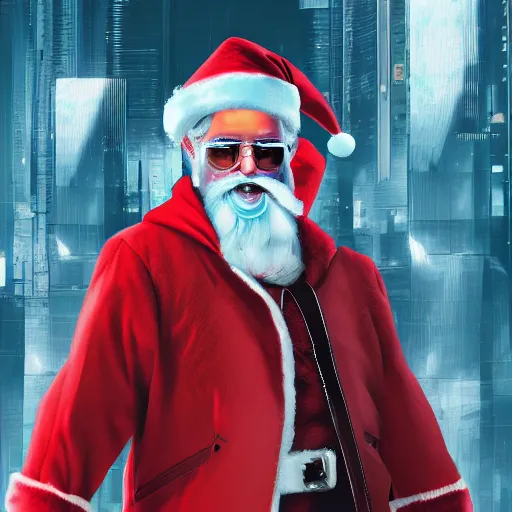 Image similar to cyberpunk santa clause as the leader of a futuristic communist nation, cybernetics, sharp lines, digital, artstation, colored in