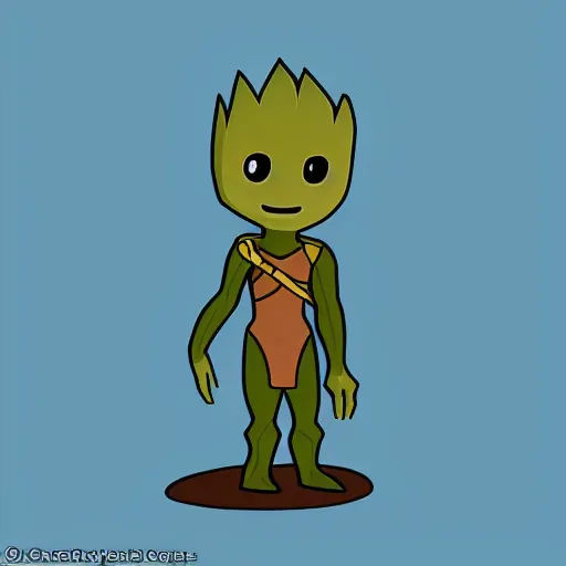 Prompt: Baby Groot, in the style of Adventure Time