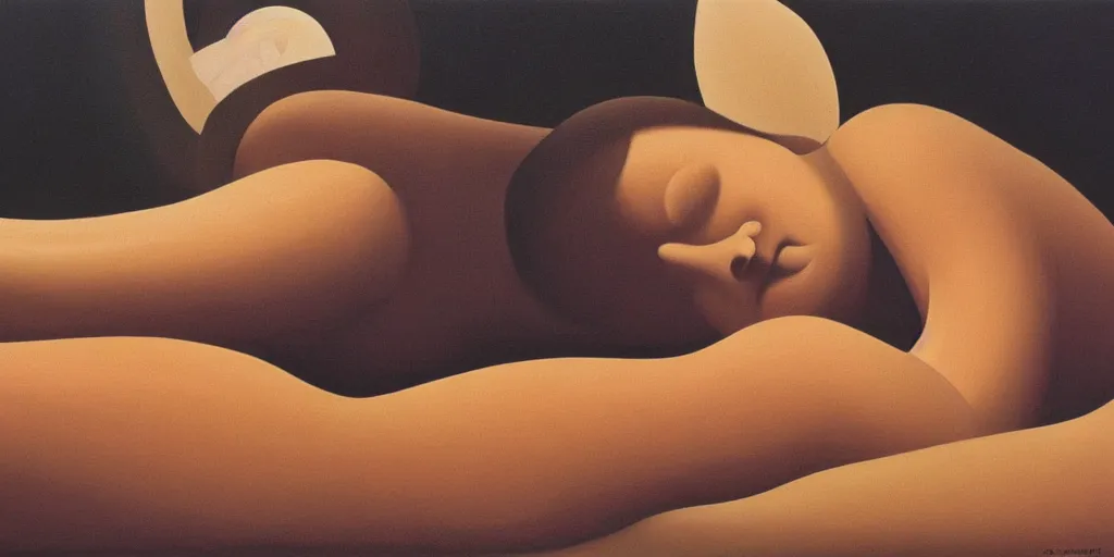 Image similar to sleeping lady in a dark room in heatwave, oil painting by george tooker