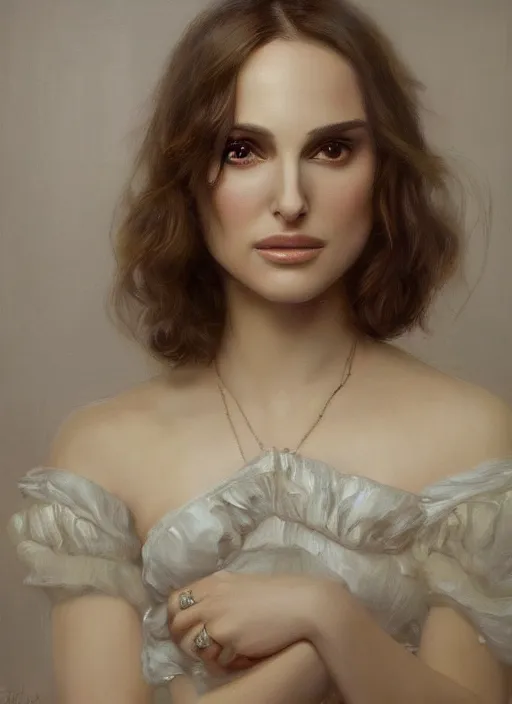 Prompt: a beautiful painting of natalie portman by felix resurreccion hidalgo, pre-raphaelite, detailed, trending on artstation, hd, masterpiece