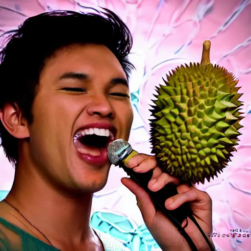 Image similar to two durian as a singer