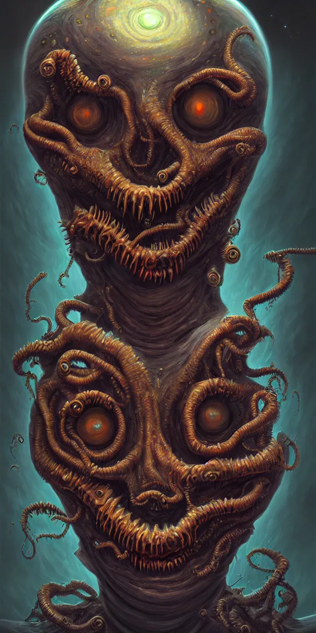 Image similar to a portrait painting, polycount, surrealism, surrealist, lovecraftian, cosmic horror, high detail