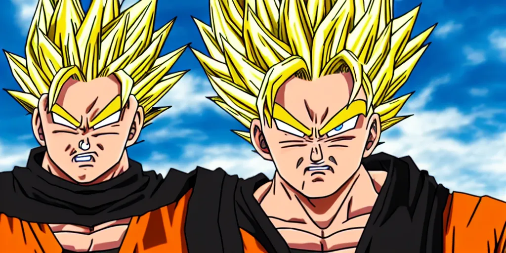 Image similar to Guy Fieri goes super Saiyan, still from Dragonball Z, detailed, 4k