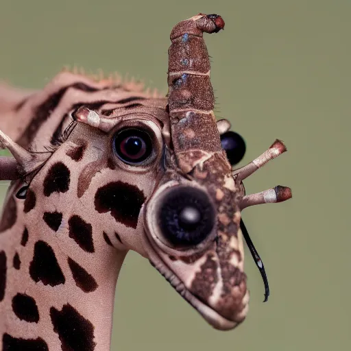 Prompt: macro close - up of a giraffe weevil bug. extremely detailed 8 k photo.