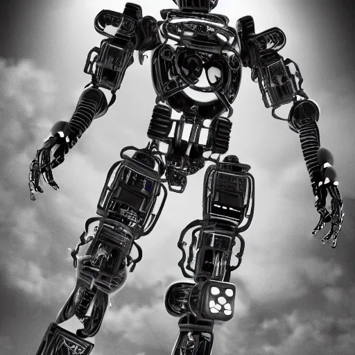 Image similar to black and white death robot, science fiction, 4 k, super high detail