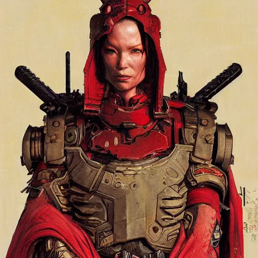 Prompt: the doomslayer wearing a kimono, art by norman rockwell and donato giancola and greg rutkowski,