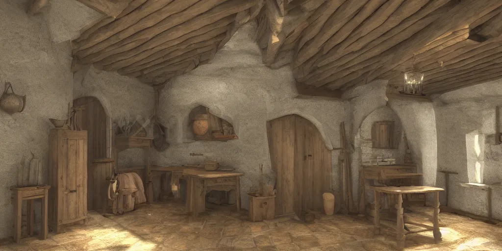 Image similar to medieval cottage interior, blender animation