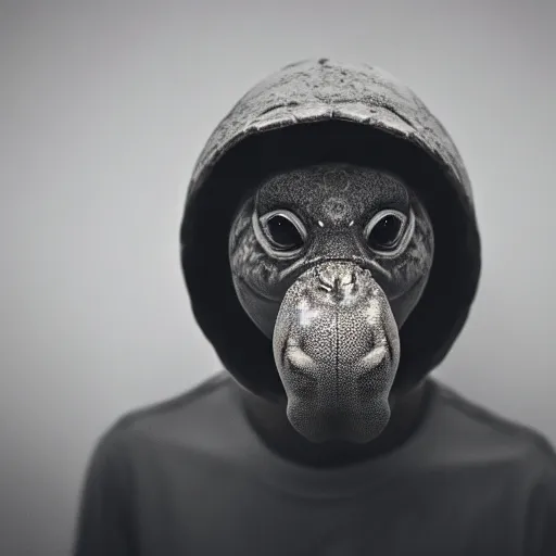 Image similar to turtle headed human, mugshot, sharp focus, dark lighting, smoke