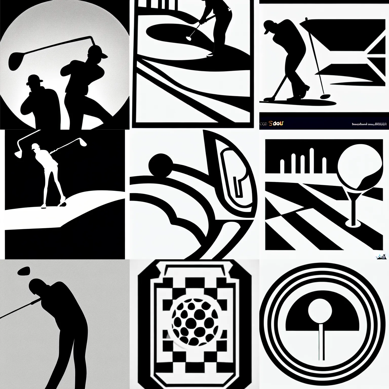 Prompt: modern black and white vector, golf, svg concept art