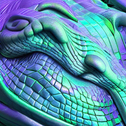 Prompt: 3 d fantasy sea serpent face close up iridescent purple blue green cycles render character concept 3 d render detailed