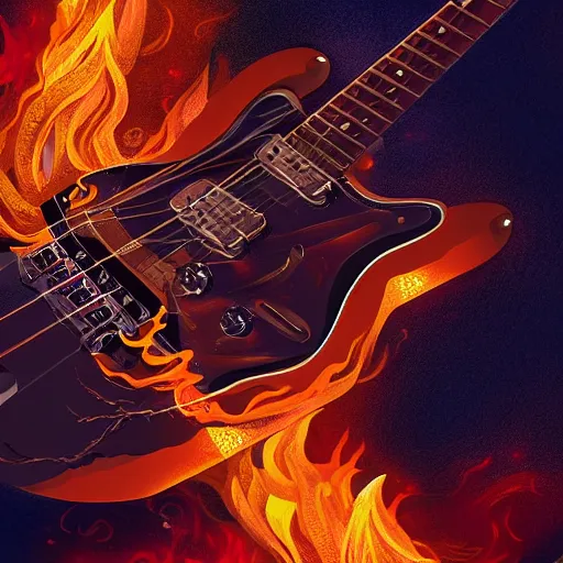 Image similar to eyes, electric guitar, fire, extremely Highly detailed, Occult, magical, trending on artstationHQ, highly detailed, digital painting, artstation, concept art, matte, illustration, concept art