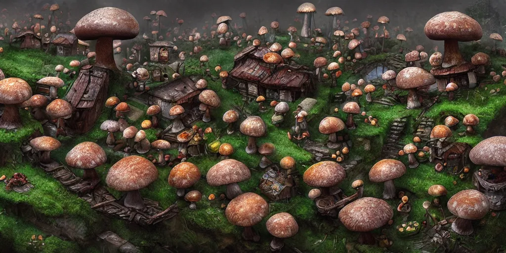 Image similar to mushroom village by max hay, intricate, detailed, photorealistic imagery, artstation