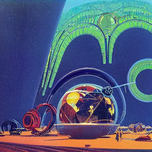 Image similar to retro futurism, solarpunk, artwork by roger dean, by dean ellis