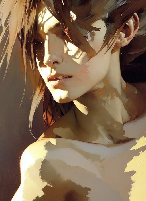 Image similar to beautiful neutral earth toned palette knife painting artwork by yoji shinkawa jeremy mann, 🤸♀, charlie bowater and magali villeneuve and alphonse mucha, gaston bussiere, craig mullins, j. c. leyendecker, by artgerm