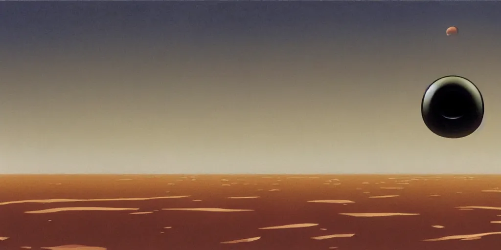 Prompt: a giant pair of eyeballs floating above a desert landscape ralph mcquarrie