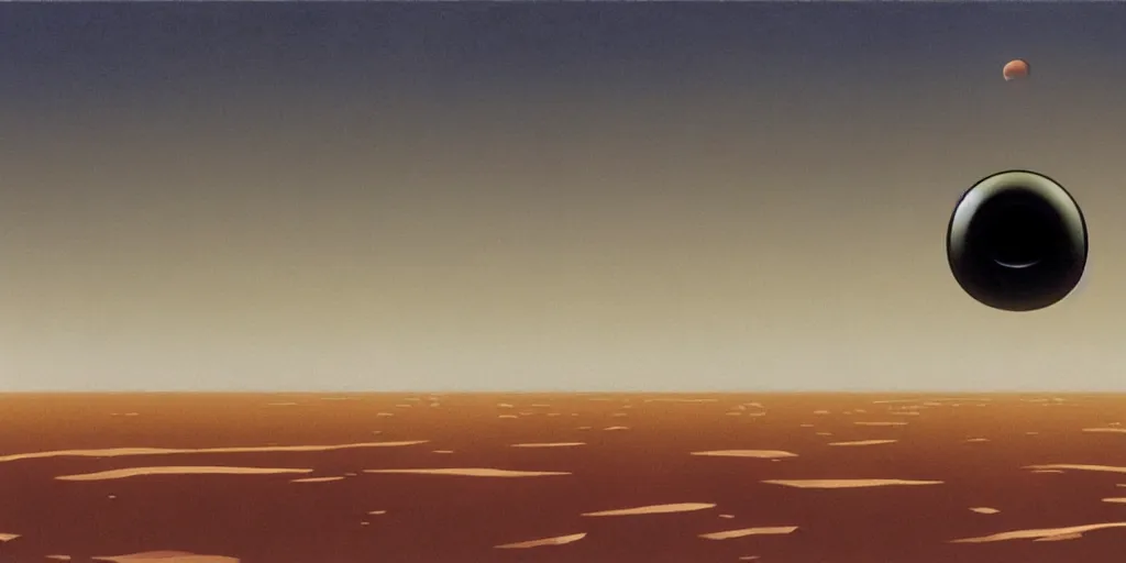 Image similar to a giant pair of eyeballs floating above a desert landscape ralph mcquarrie