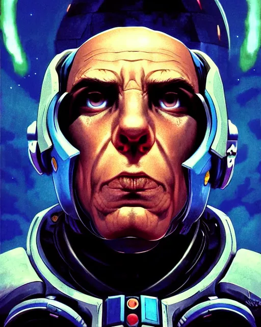 Prompt: sigma from overwatch, crazy look in his eyes, character portrait, portrait, close up, concept art, intricate details, highly detailed, vintage sci - fi poster, retro future, in the style of chris foss, rodger dean, moebius, michael whelan, and gustave dore