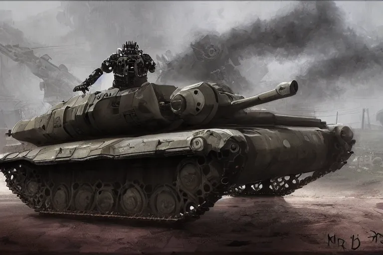 Image similar to robot Viking on a tank by Neil blomkamp