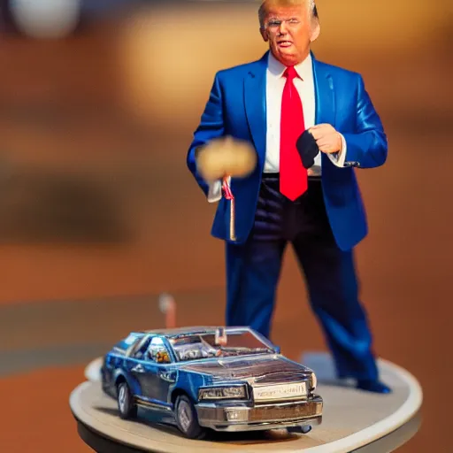 Image similar to a detailed photo of donald trump as an action figure toy in whitehouse diorama, macro photography, zoom, table