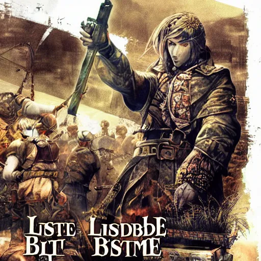 Prompt: The lost Bible, game poster printed on playstation 2 video game box , Artwork by Akihiko Yoshida, cinematic composition