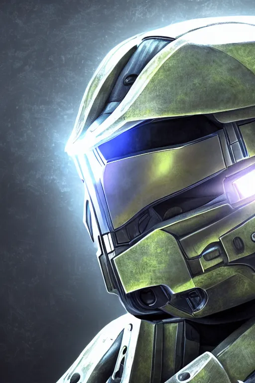 Image similar to robot ninja mask helmet halo master chief radiating a glowing aura global illumination ray tracing hdr fanart arstation by ian pesty and katarzyna da „ bek - chmiel