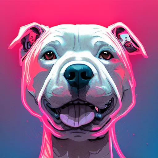 Image similar to an amazing glitchart portrait of a cute mad pitbull. intricate, epic lighting, cinematic composition, hyper realistic, 8 k resolution, unreal engine 5, by artgerm, tooth wu, dan mumford, beeple, wlop, rossdraws, james jean, marc simonetti, artstation