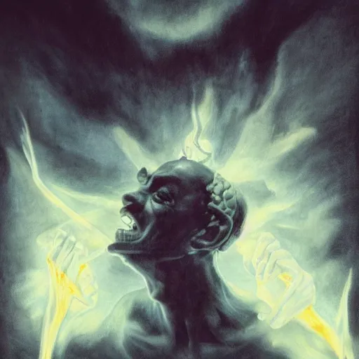 Prompt: Malcador the sigillite, dramatic lighting, glowing power by Francisco Goya, dirk dziminrsky and Marco Mazzoni