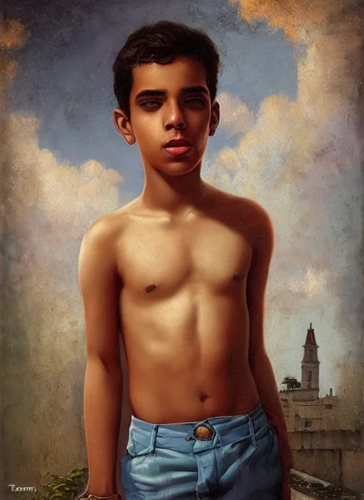 Image similar to portrait of a handsome young cuban boy in old havana, by tom bagshaw and manuel sanjulian and dan dos santos