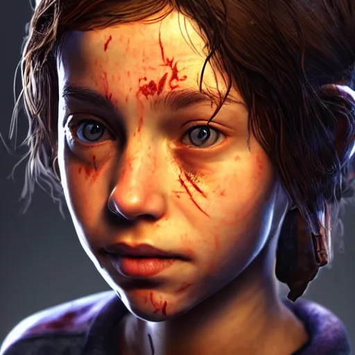 Image similar to portrait art of clementine from game the walking dead by telltale games, 8 k ultra realistic, lens flare, atmosphere, glow, detailed, intricate, full of colour, led lighting, 4 k, hyperrealistic, focused, extreme details, unreal engine 5, masterpiece