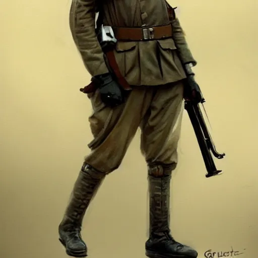 Prompt: german empire ww 1 stormtroper soldier looking forward drawn by greg rutkowski