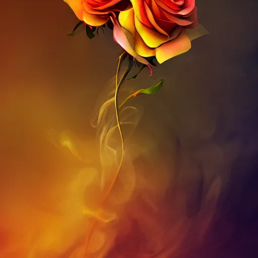 Image similar to Smoke infused colorful roses, illustration, hazy, atmospheric, inspiring, digital art, award winning, artstation,