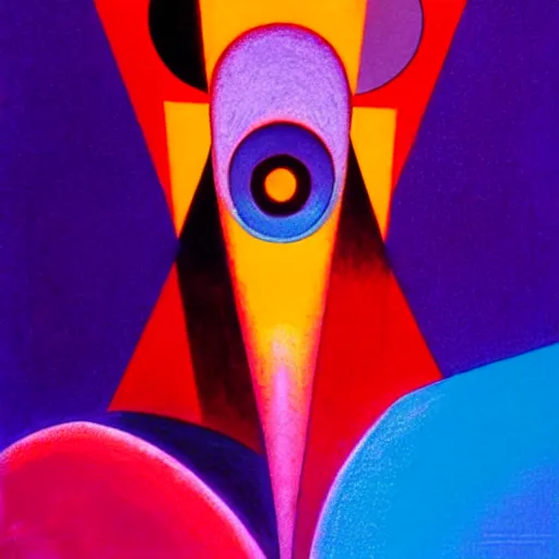 Image similar to limitless eternal uncreated void, an asymmetrical colorful ombre. high key, anaglyph lighting, detailed character design, melancholic complex flat geometric minimalism by oskar schlemmer, moebius, nagel, john berkey, oil on canvas, portrait facial head, featured on artstation, hd wallpaper, anime art nouveau cosmic display