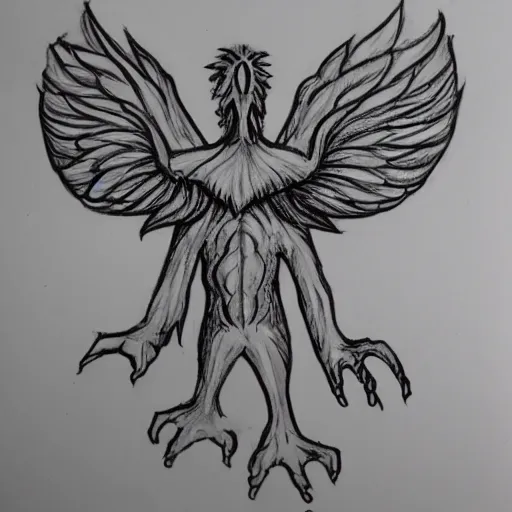 Image similar to monster with 4 wings, child drawing