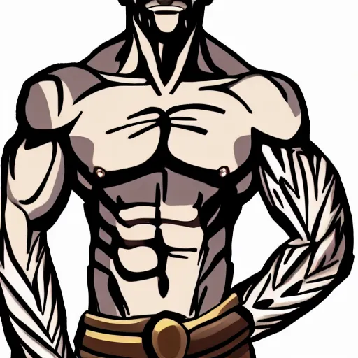 Image similar to muscular bald man, tattooed body, sword in hands, HD, anime style,